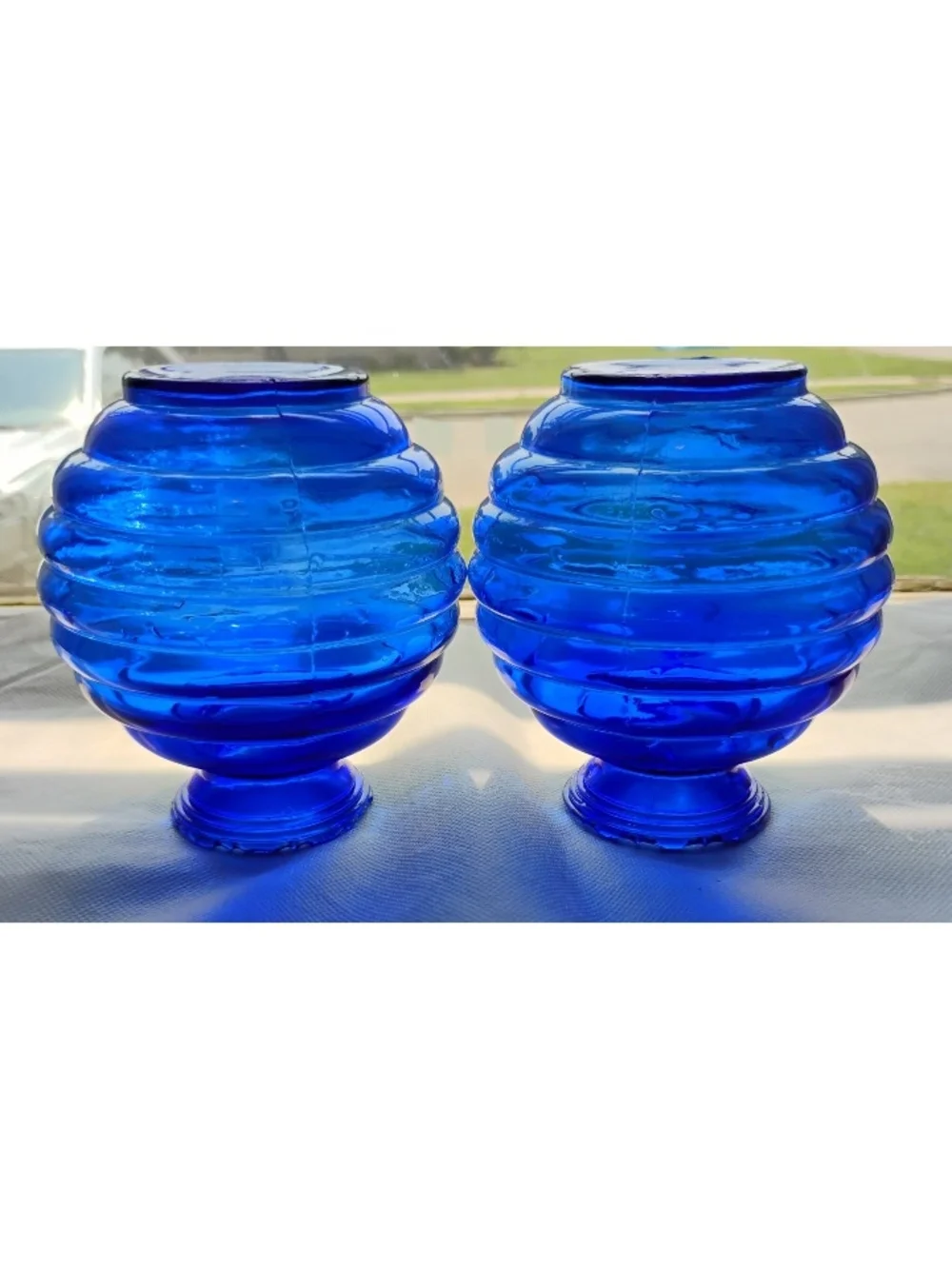 Cobalt Blue Glass Vases - Beehive Pair & Globe Vase Trio